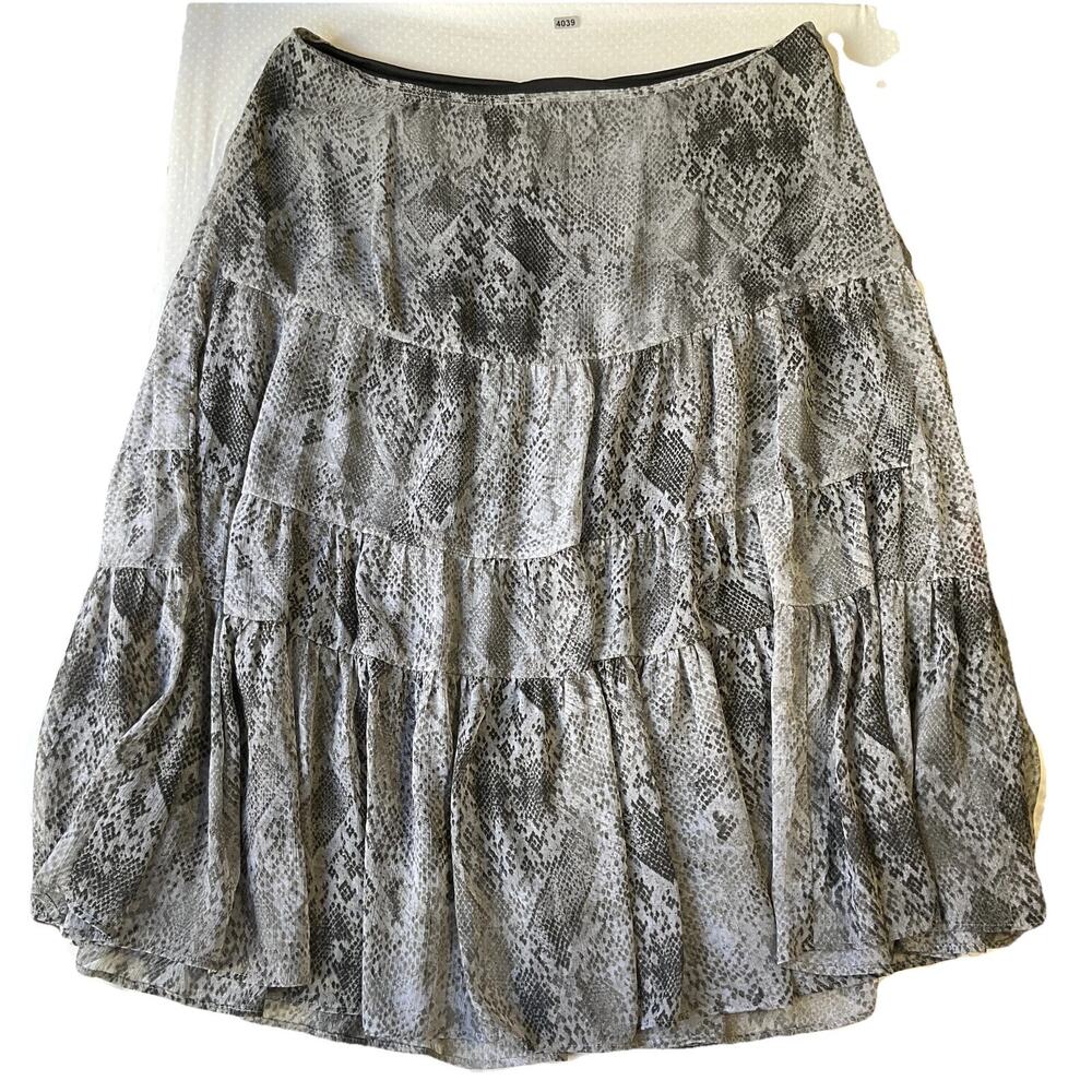 Worthington Women Midi Skirt 18 Gray Animal Print 36” Waist Lined Lightweight